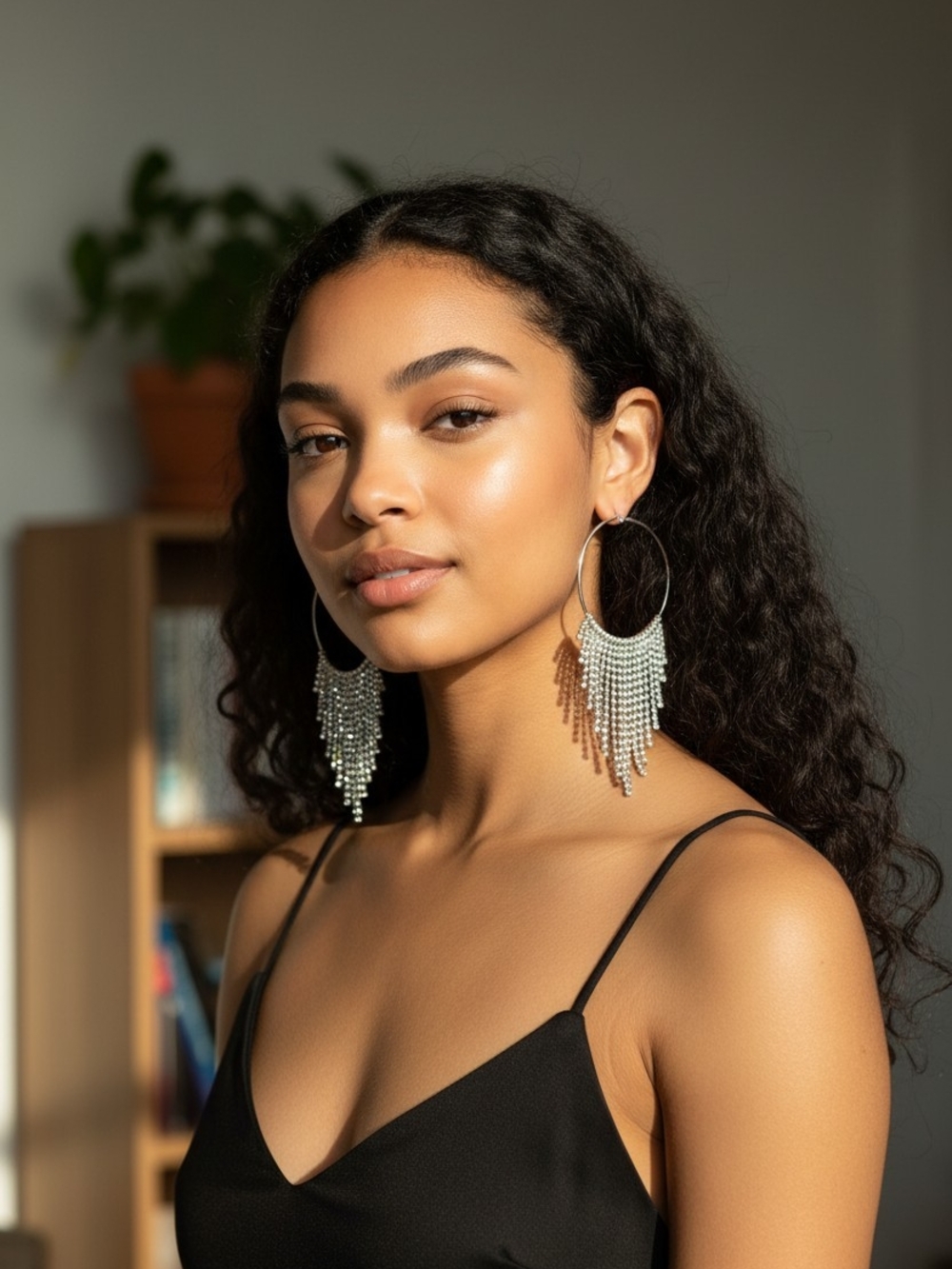Elegant Silver Fringe‎ Hoop Earrings - Statement Women's Jewelry